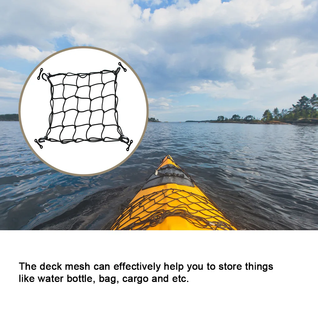 Elastic Rope Kayak Deck Cargo Net Universal Washable Square Canoe Helmet Storaging Bungee Mesh Accessories with Pad Eye