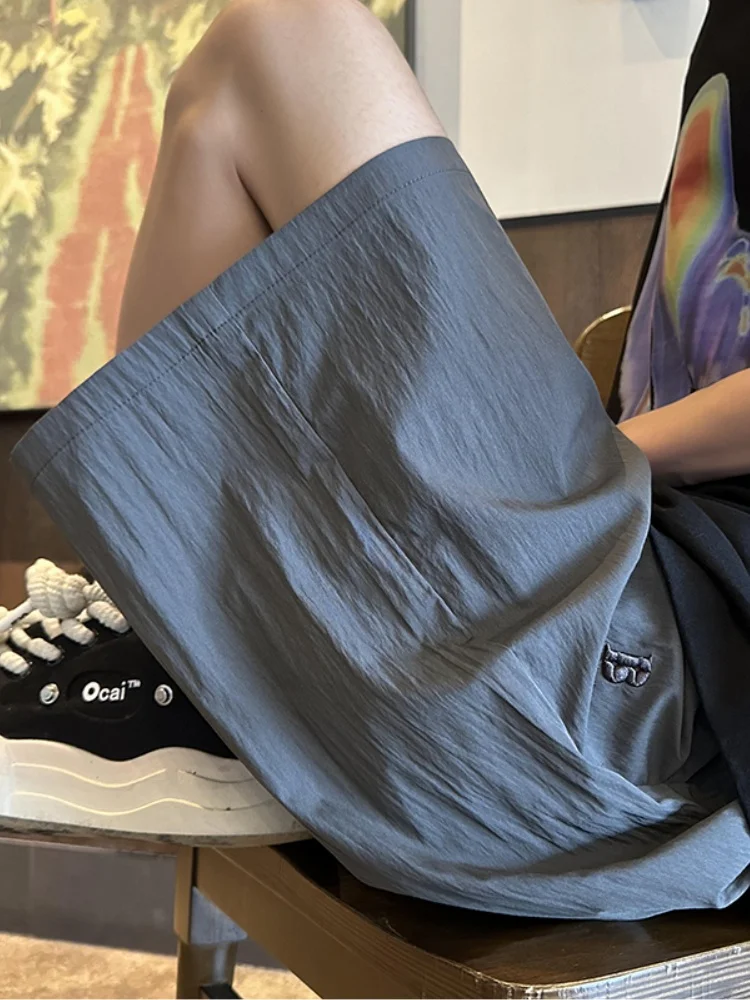 

Ice Silk Quick Dry Shorts Men's Summer New Loose Breathable Sports Casual Pure Color Beach Five-Quarter Trendy Shorts