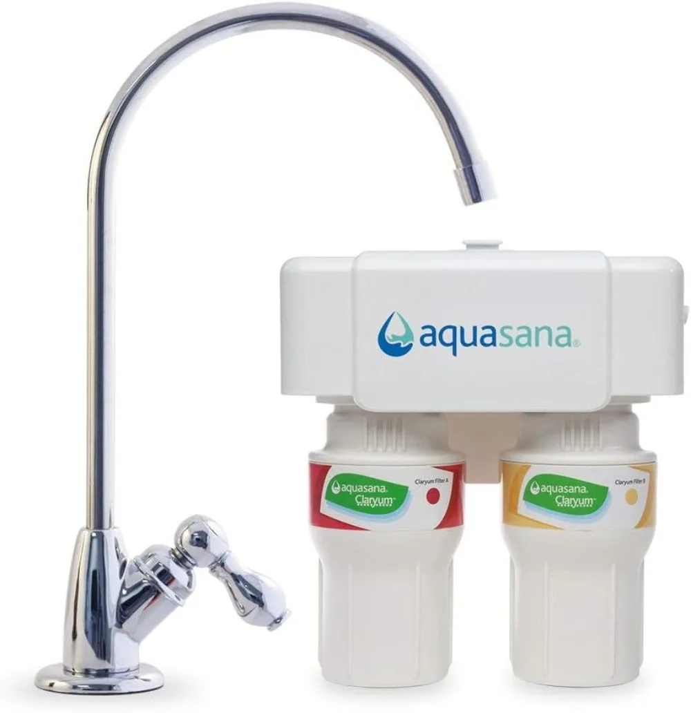 

Aquasana 2-Stage Under Sink Water Filter System - Kitchen Counter Claryum Filtration - Filters 99% Of Chlorine - Chrome Faucet