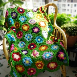 Fatto a mano nonna quadrato all'uncinetto coperta verde maglione stile anno rotondo regalo accento da viaggio per divano decorazioni per la casa