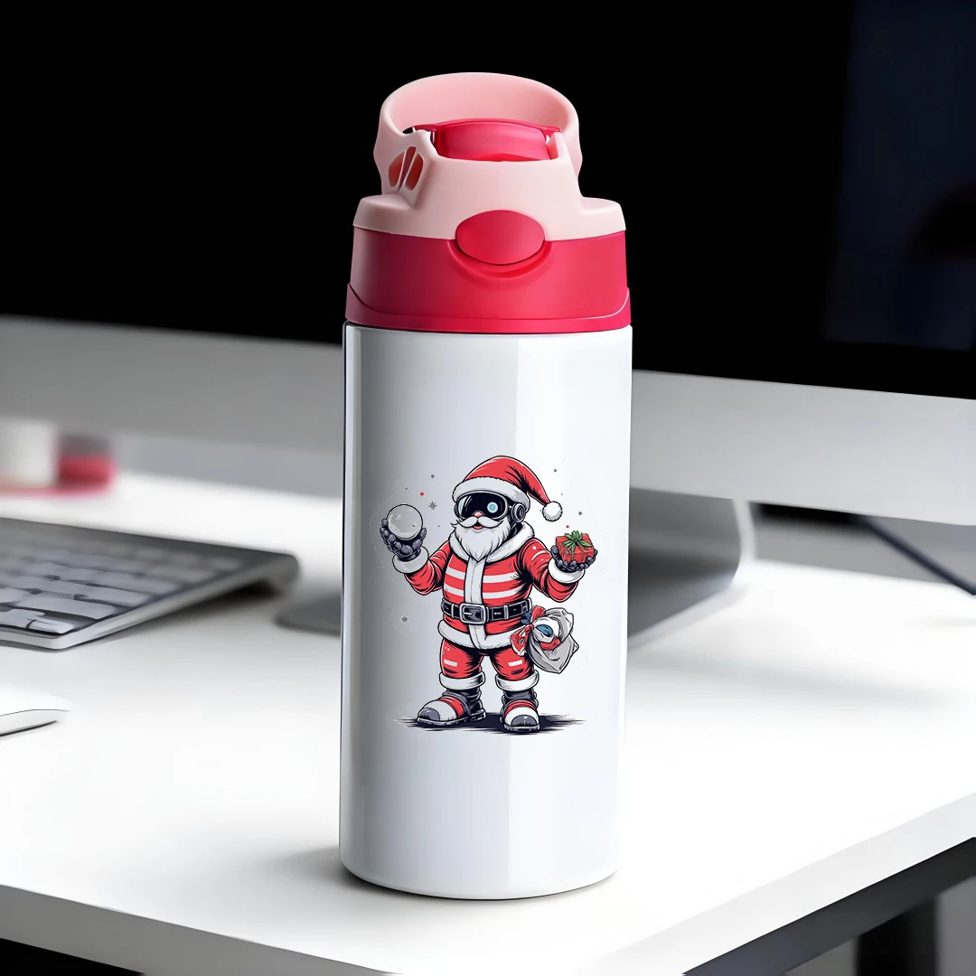 

304 stainless steel thermal cup kids straw cup Santa Claus cartoon scifi themed Christmas gift red and white thermal wonde