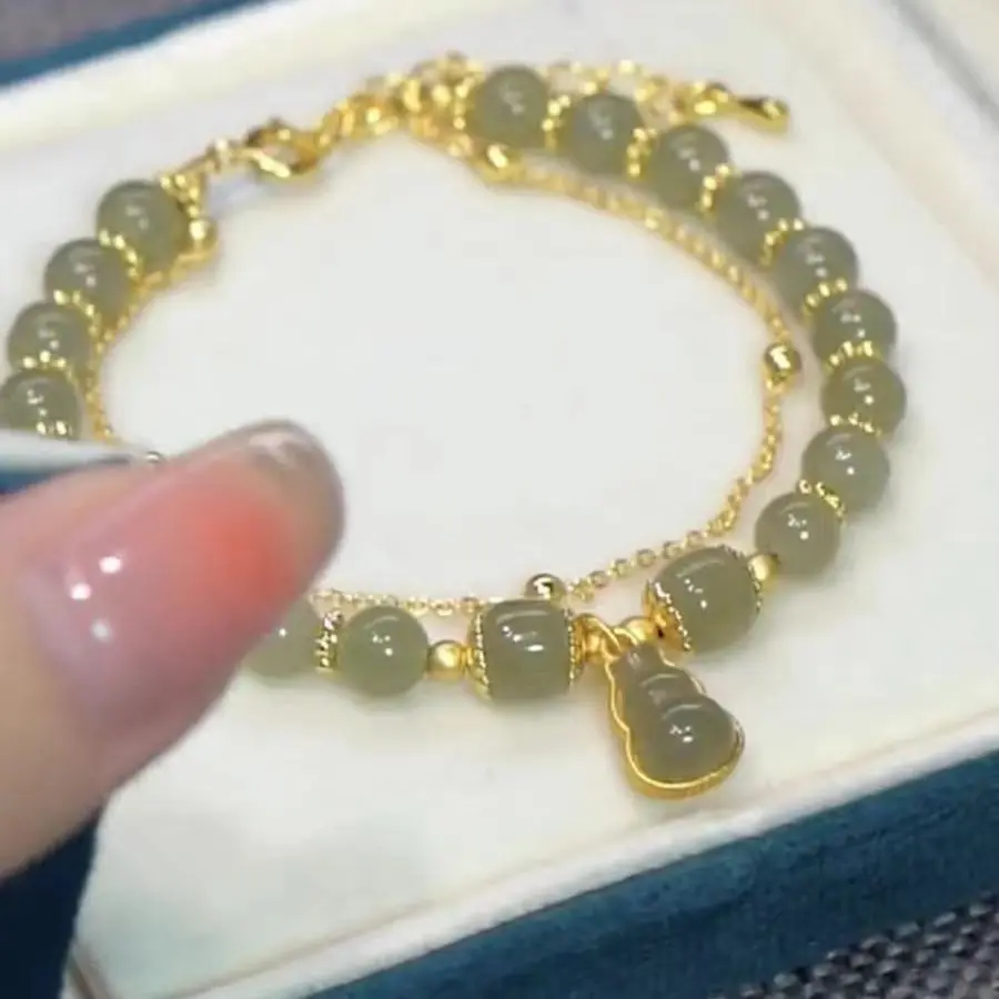 Natural Jade Gourd Bracelet Talismans Gemstone Accessories Beads Bangle Charm Luxury Amulet Carved Fashion Agate Gifts for Women
