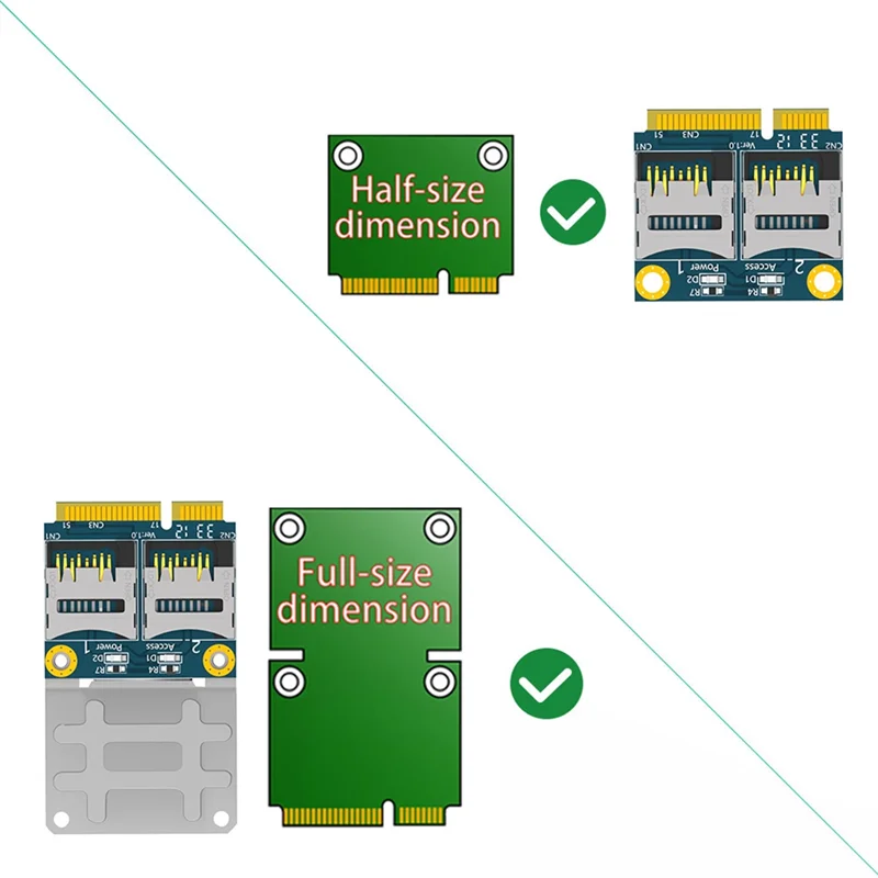 بطاقة محول PCIE صغيرة متينة إلى 2 Micro-SD بطاقة PCIE صغيرة إلى وحدة TF مزدوجة وحدة قارئ SSD للكمبيوتر المحمول، PCIE صغير إلى 2 محول Micro-SD
