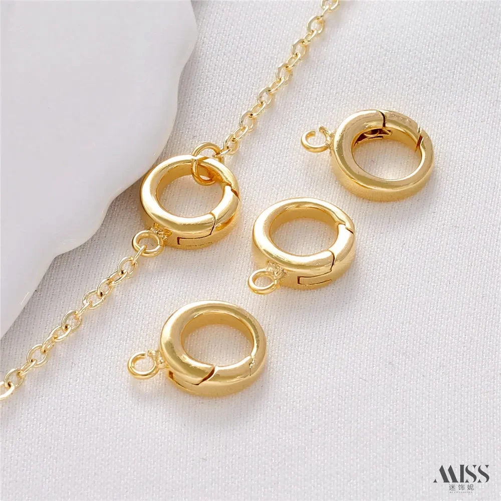 14K Gold Bag Color Ribbon Hanging Round Spring Buckle Pendant DIY Bracelet Necklace Ending Connection Accessories