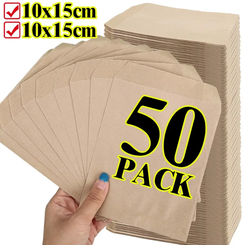 

10-50Pack Kraft Paper Candy Biscuit Bags Packing Pouch Popcorn Bag Birthday Wrapping Supplies Pastry Tool 10*15cm/13*18cm
