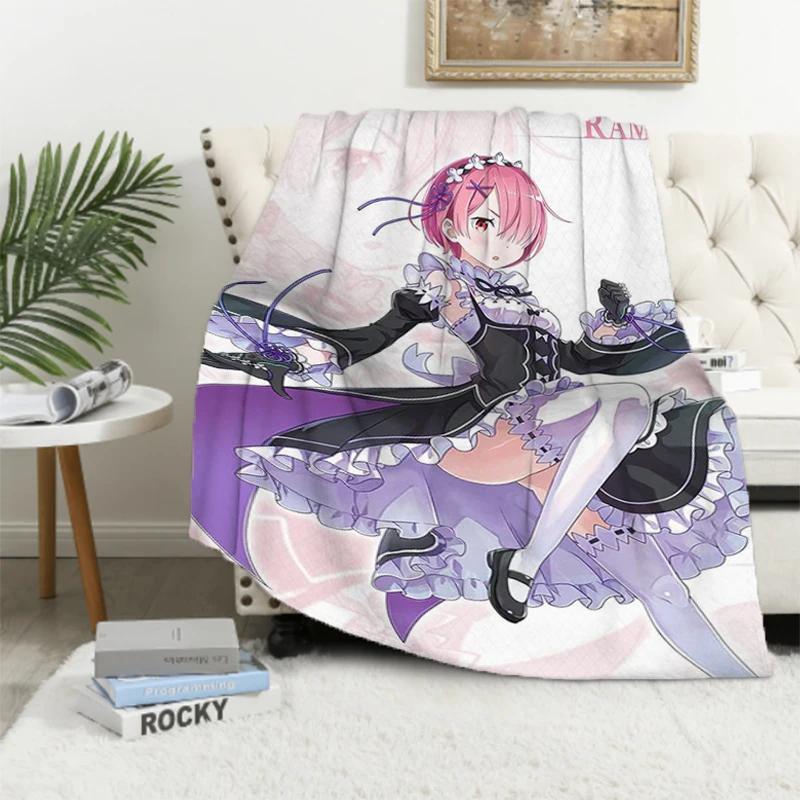 Ram Rem Cartoon Anime Double Bed Blankets for Decorative Sofa Blanket Fluffy Soft Blankets & Throws Summer Comforter Furry Throw