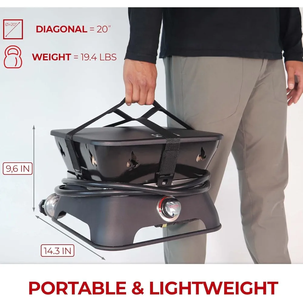 حفرة نار محمولة مربعة بدون دخاني مع غطاء ومجموعة حمل، 14 وعاء نار للمعيشة الخارجية 805 Firecube Gas Fire Pi