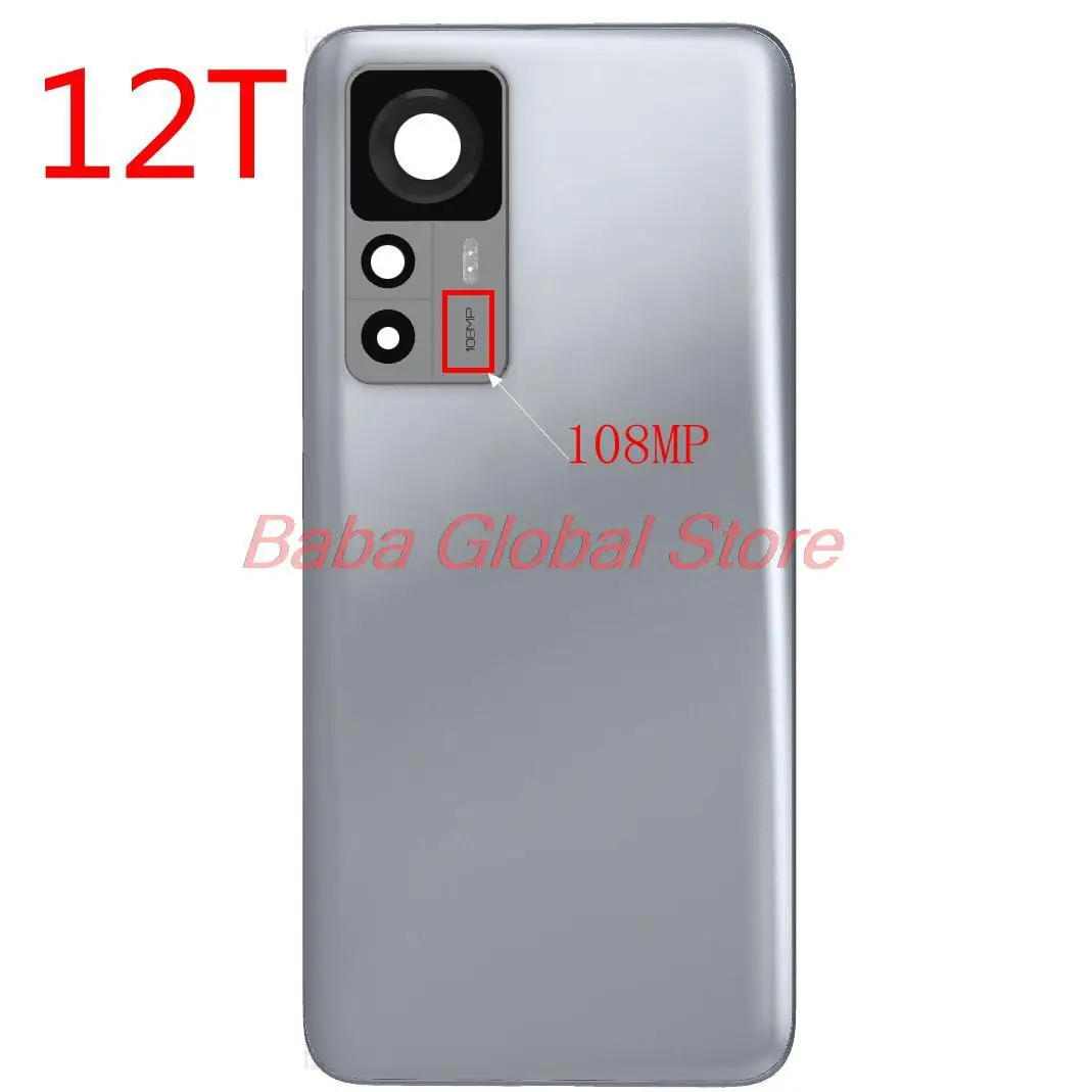 For Xiaomi 12T Pro 22081212UG / Mi 12T 5G 22071212AG Tempered Glass Back Cover Door Housing+ Camera lens with Frame