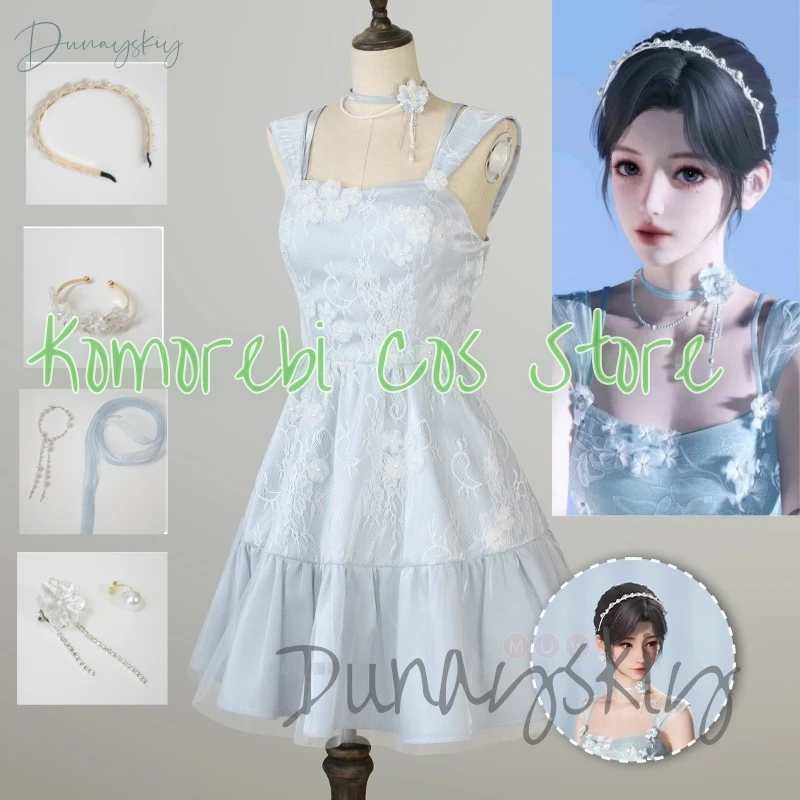 

Mc Blue Dress Game Love And Deepspace Cosplay Protagonist Outfit Costume Fashion Party Woman Skirt Headband Necklace
