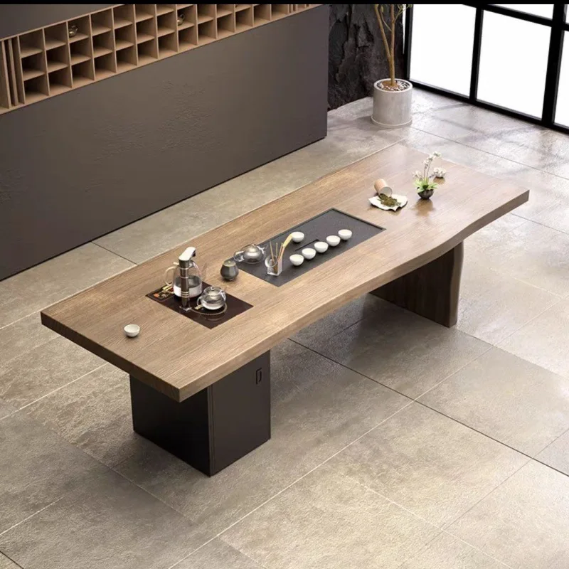 

All solid wood, large board tea table and chair combination, modern and simple, integrated for home use