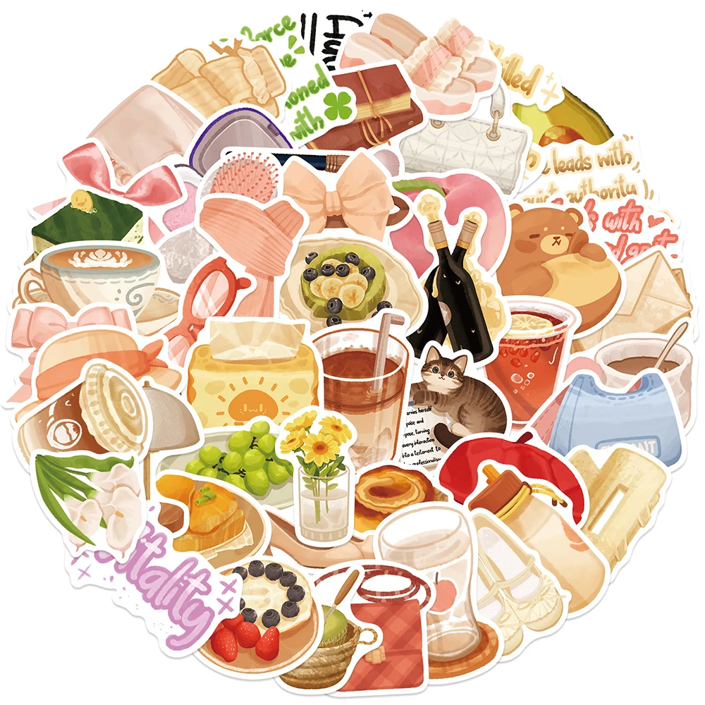 

10/30/50pcs Cartoon Refined Life Aesthetic Graffiti Stickers Cute Dessert Food Decals DIY Skateboard Suitcase Waterproof Sticker