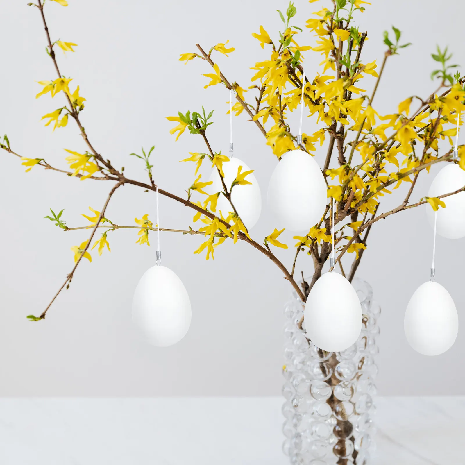 24Pcs Easter DIY Egg Pendants Hanging Decor White Plastic Eggs Hand-Painted Party Decoration Supplies DIY Easter Egg Decorations