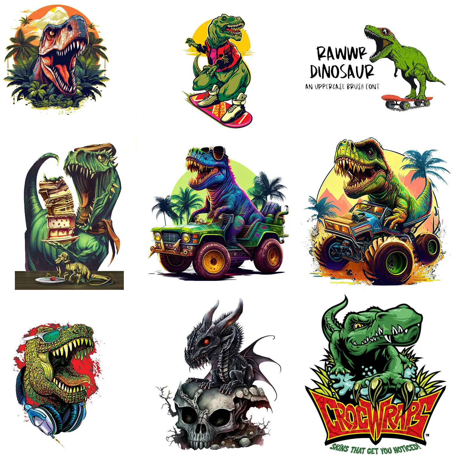 9Pcs Dinosaur Lron-On Transfer Stickers,Vinyl Heat Transfer Patches For DIY Couple Clothing Pillow Backpack Hat Craft Jacket