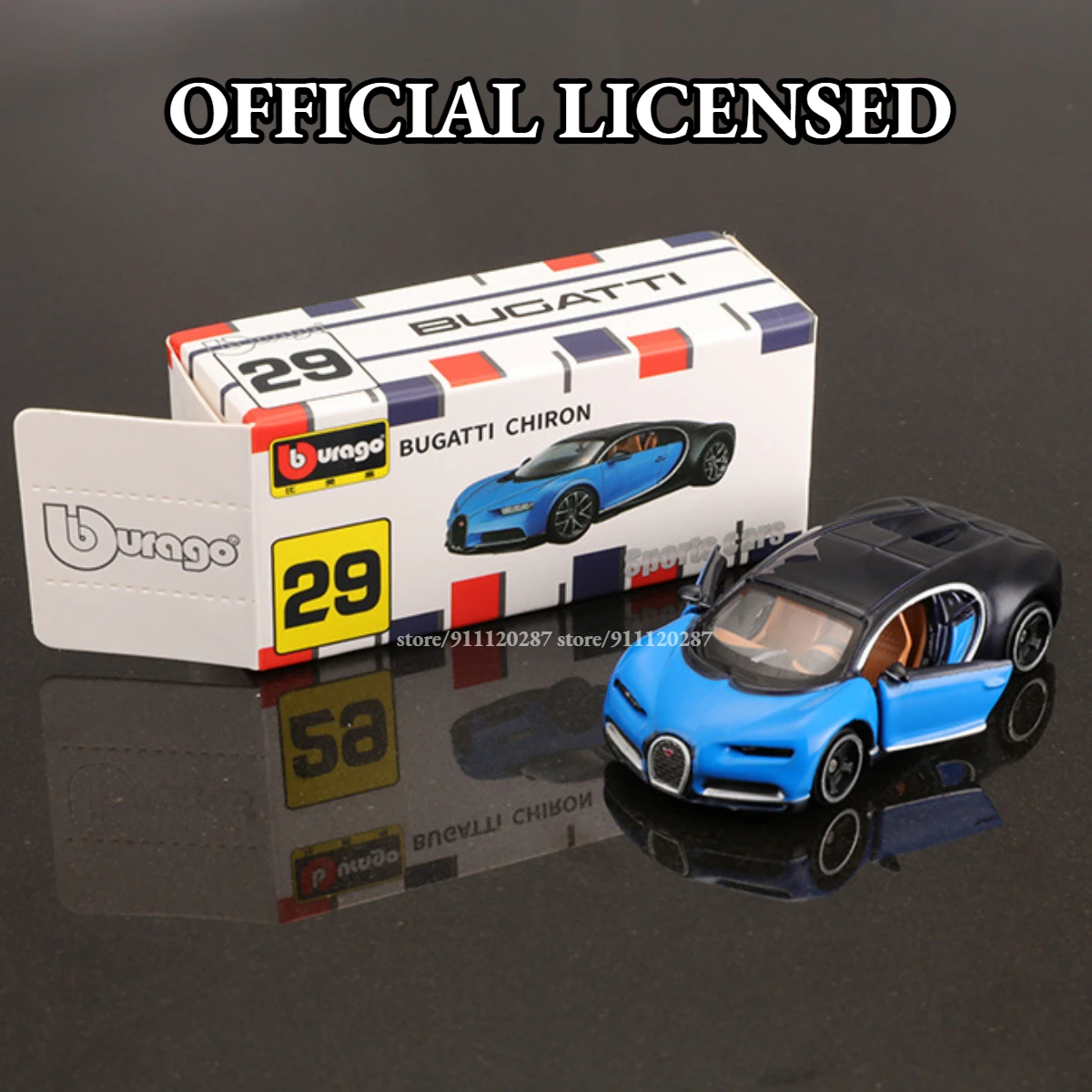 Bburago 1:64 Mini Car Model, BB29 Bugatti Chiron Scale Metal Diecast Miniature Art Replica Vehicle Collection Toy