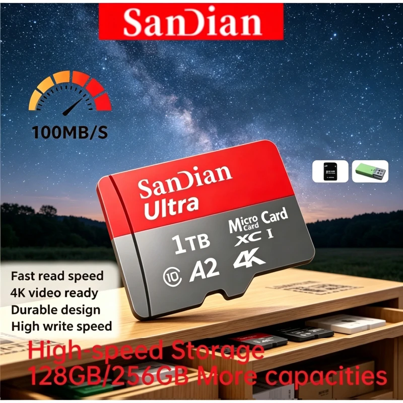 

Micro TF/SD Card U3 High Speed – 100% Original Mini TF Card Reader + 128GB Original Memory Card for Camera, Phones, Tablets