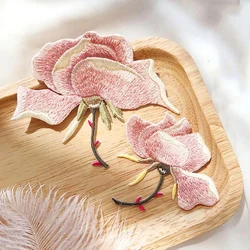 1Pair Pink Yulan Magnolia Embroidery Flower Patch Fabric DIY Cloth Jeans Accessories Sewing Repair