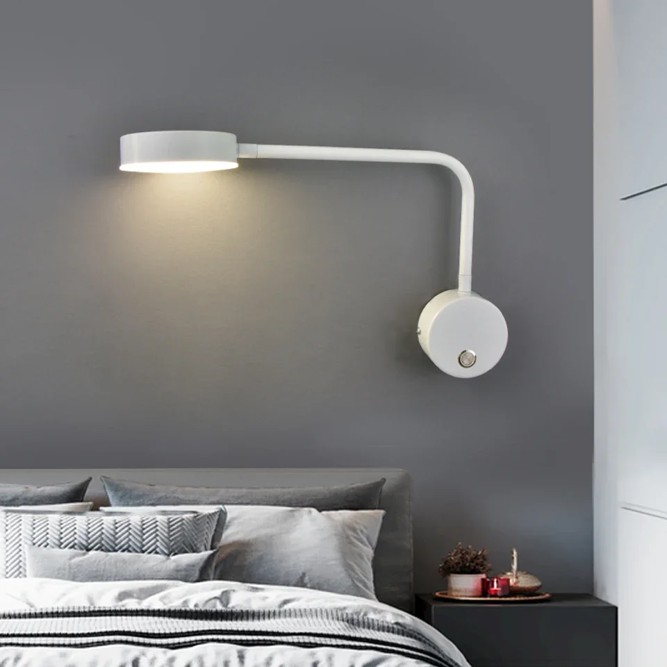 الشمال LED مصابيح الحائط الداخلية 9 واط أضواء الجدار قابل للتعديل مع التبديل للمنزل البساطة غرفة نوم السرير الجدار الشمعدان AC110V/220 فولت