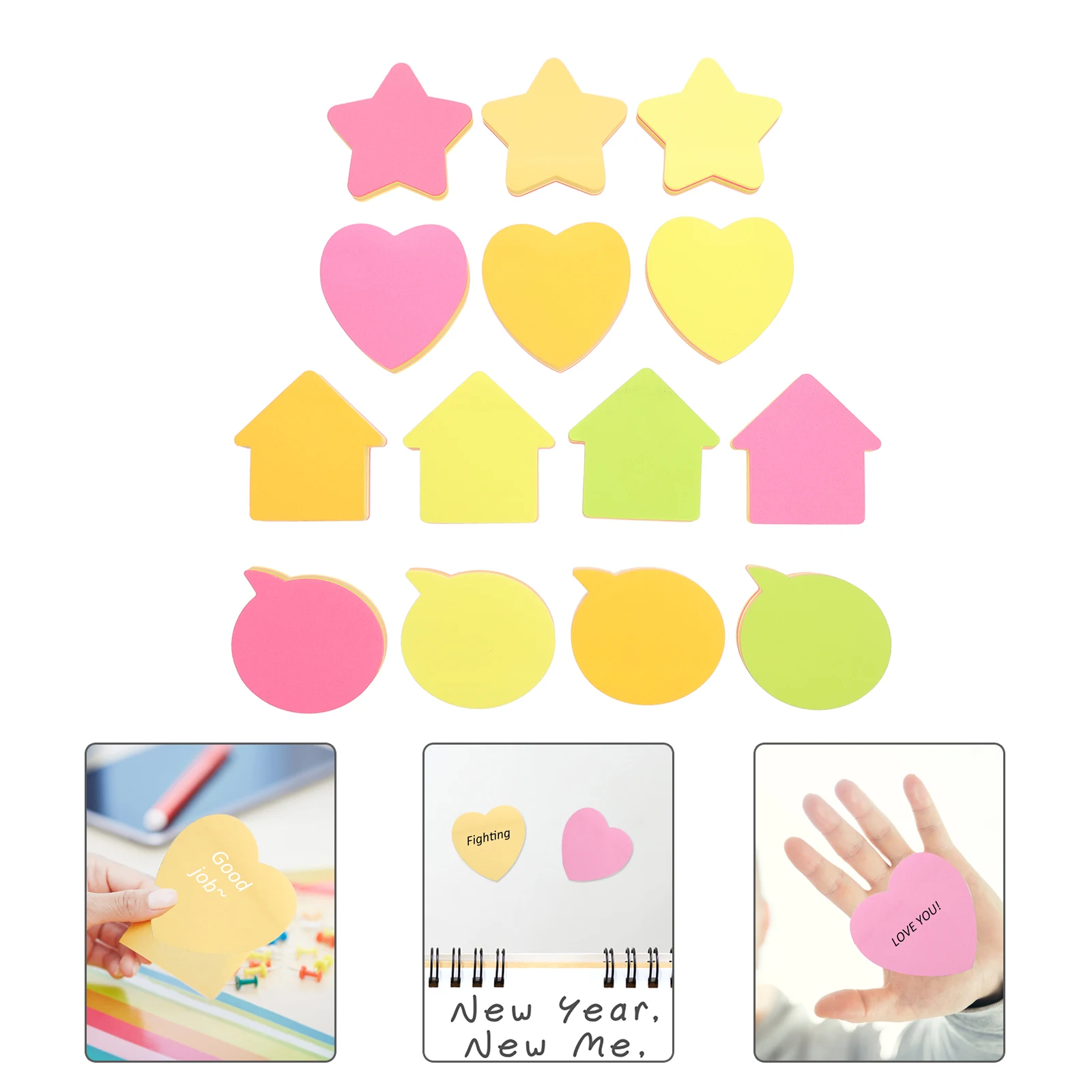 

16pcs Colored Heart Memo Pads Self Stick Sticker Post Memos Smooth Paper Strong Adhesive Removable Wall Computer