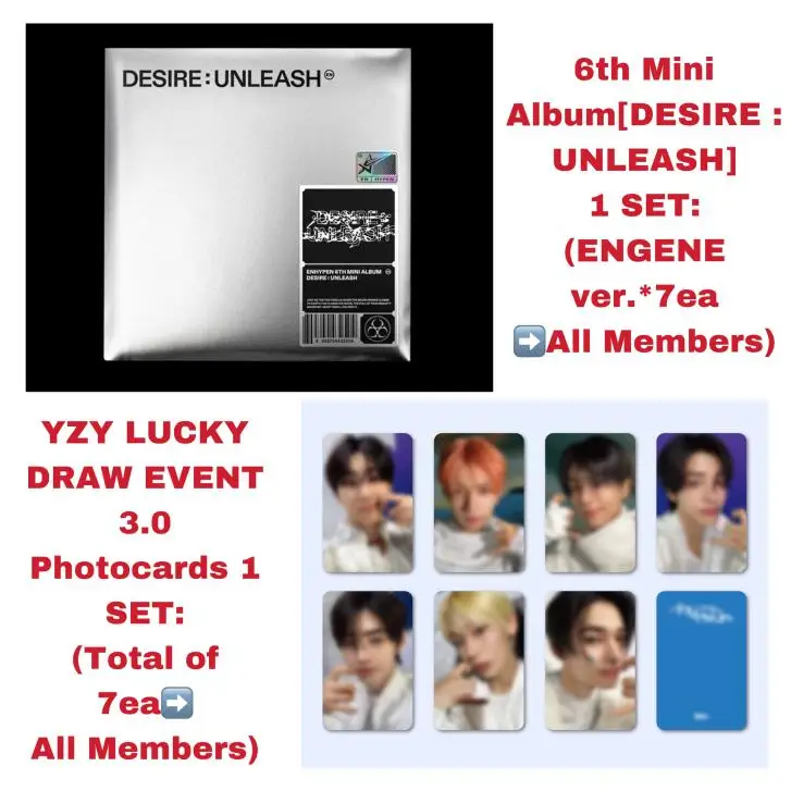 

【YZY EVENT】ENHYPEN - 6-Й МИНИ-АЛЬБОМ [DESIRE - UNLEASH] ВЕРСИЯ ENGENE (1 НАБОР) & Фотокарточки YZY LUCKY DRAW 3.0 (1 НАБОР)