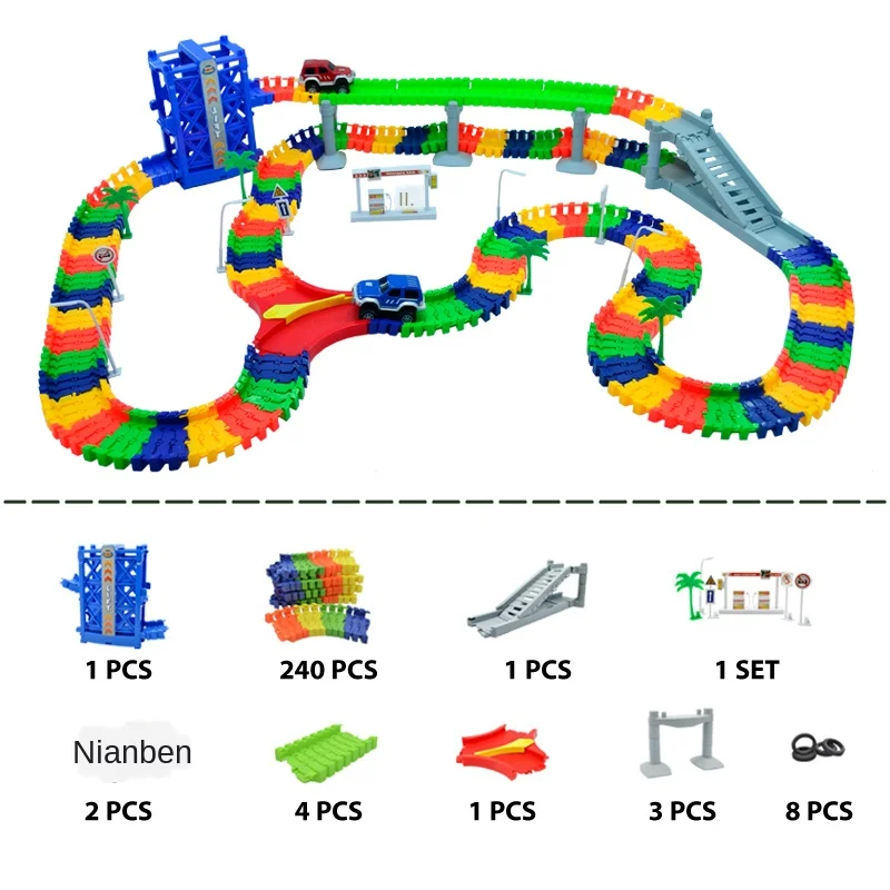 

240 шт. железная дорога, светящийся гибкий трек, автомобиль, игрушки, детский гоночный Железнодорожный трек, изгиб, светодиодная вспышка, автомобиль, игрушки «сделай сам», подарок