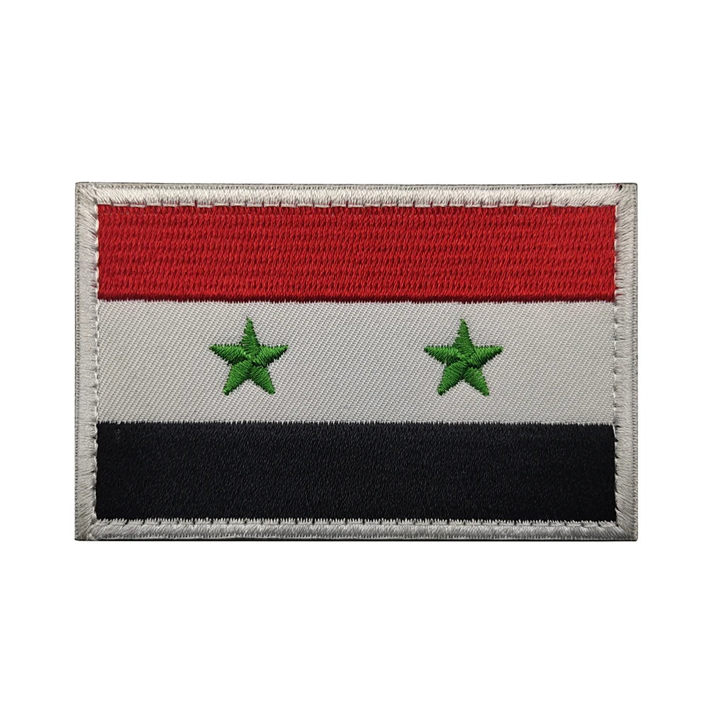 Syrian Flag Embroidery Patches National Flag of Syria Embroidered badges Stripes stickers Hook&Loop Patches