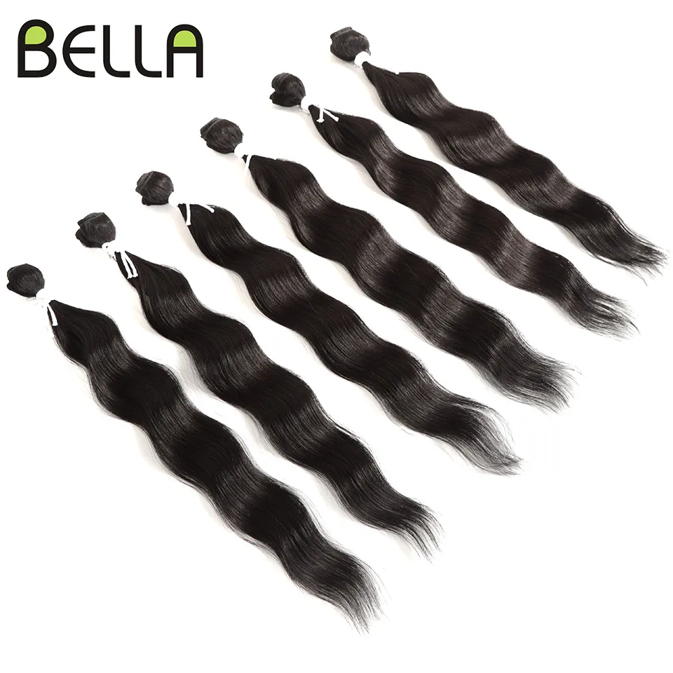 Bella 20 inch Loose Water Wave Hair Bundles 6Pcs Synthetic Hair Extensions Ombre Brown Body Wave High Temperature Fiber Hair