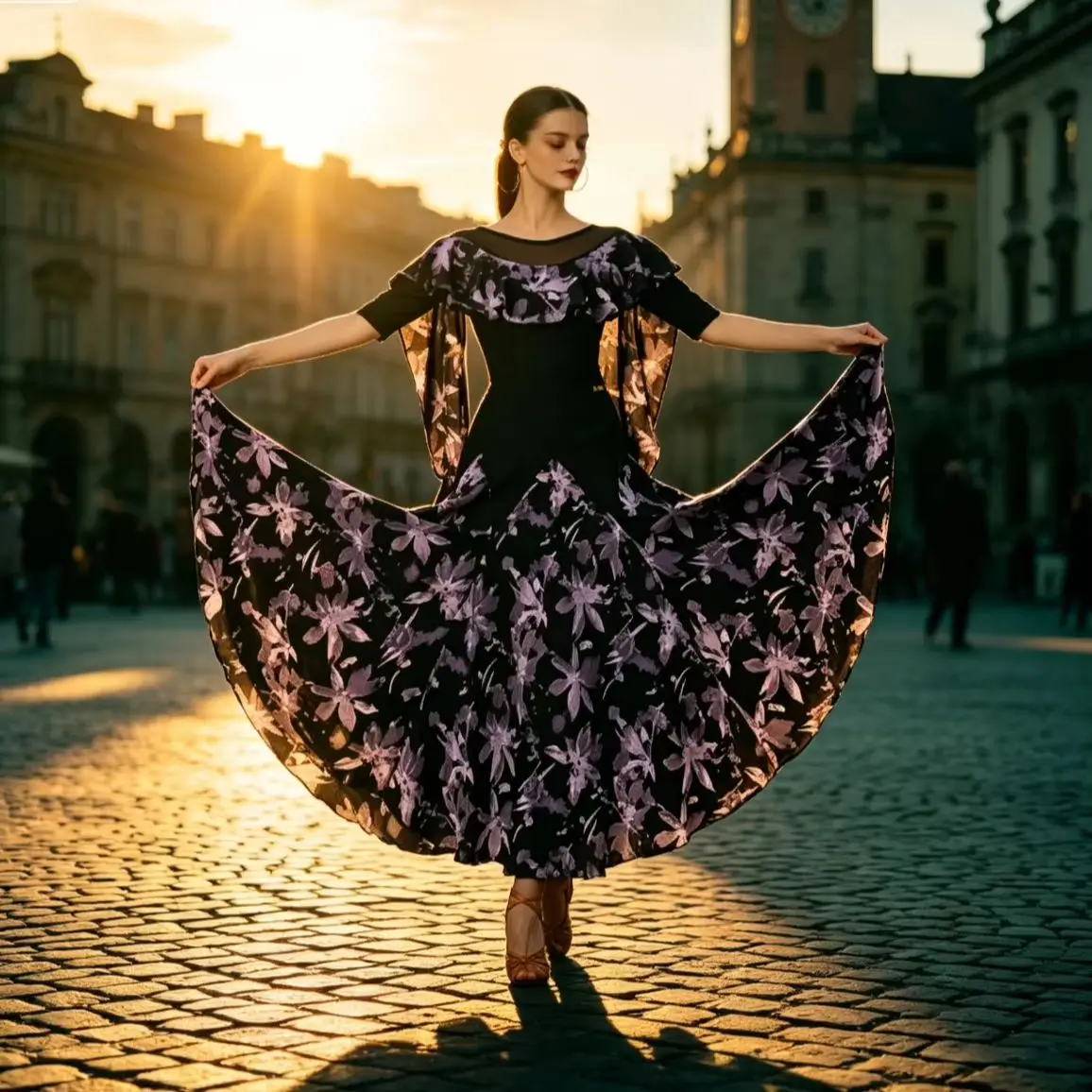 

New Versatile and Comfortable Latin and Ballroom Dancewear for Women – Sophisticated Adult Dance Attire with Full-skirted Design