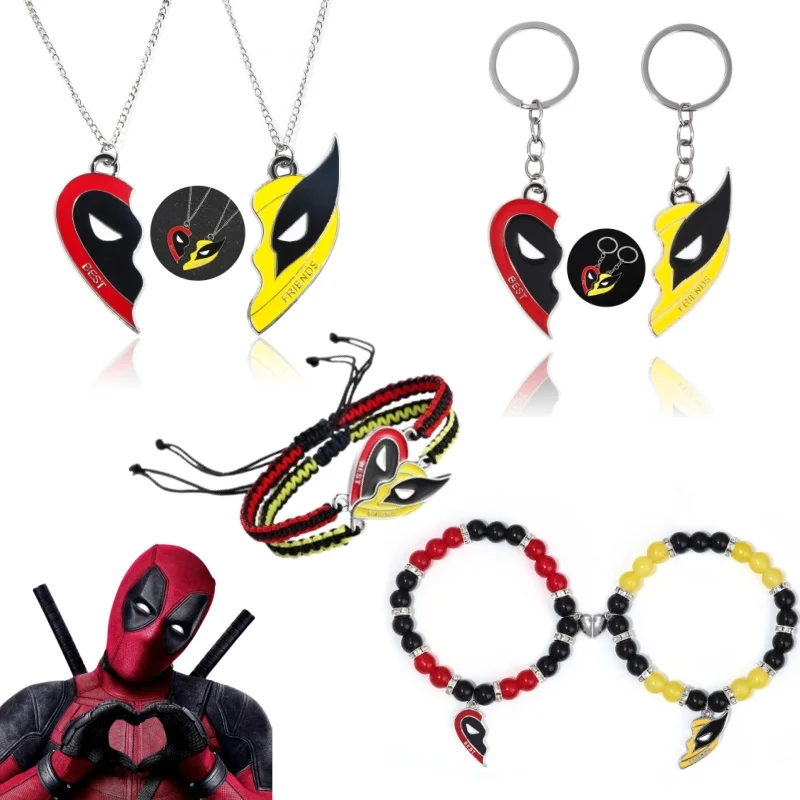 

Movie Deadpool and Wolverine Best Friends Red Yellow Clown Mask Keychain Pendant Love Heart Combination for Bag Friends Jewelry