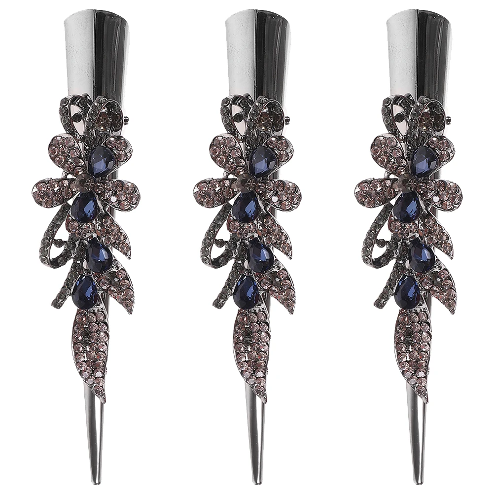 

3pcs Metal Handmade Metal Barrettes Cow Horn Hair Clips Decorative Rhinestone Vintage French Barrettes Hair Accessories