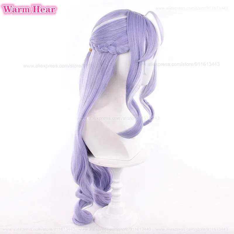 อา 124LQGame วิเวียนสังเคราะห์ยาว 80 ซม.สีม่วงหยิกคอสเพลย์อะนิเมะวิกผมและหูผมทนความร้อนปาร์ตี้ฮาโลวีนวิกผม + W