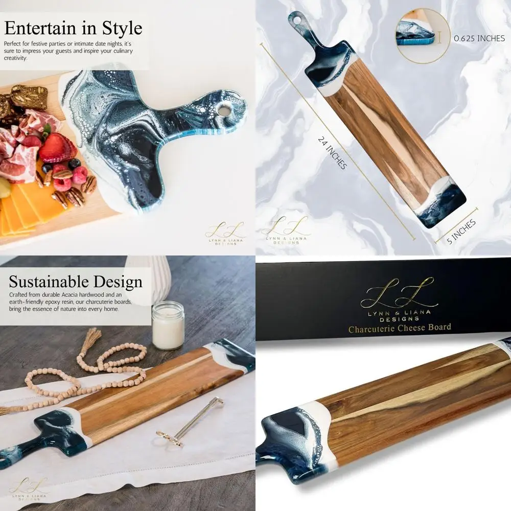 เขียงชีสไม้กระถินเทศสีน้ำเงินกรมท่าและสีขาวผสมเรซิ่น |   เขียงเสิร์ฟชาร์กูเตอรีสุดหรู ทำด้วยมือ |   5 x 24