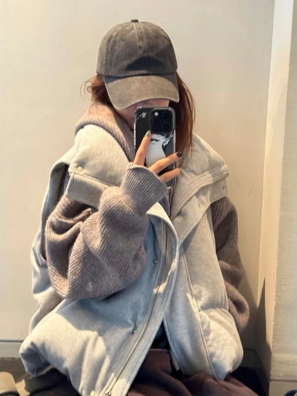 

Thiened Knitted Cotton Vest Women's Outerwear Faionable Warmth Small Size Autumn Winter New Arrival Zipper Decoration Lon...