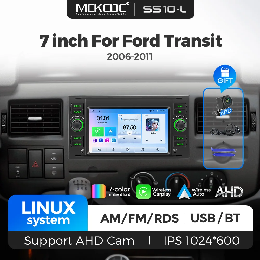 MEKEDE Linux Carplay Radio For Ford Mondeo S-max Focus C-MAX Galaxy Fiesta transit Fusion Car Multimedia Player 2 Din IPS Screen