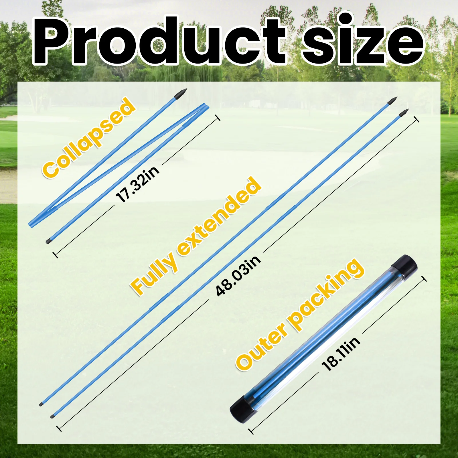 Golf Alignment Sticks 2pcs Collapsible Practice Rods Swing Trainer with Clear Tube Case for Full Swing Aiming Putting Training