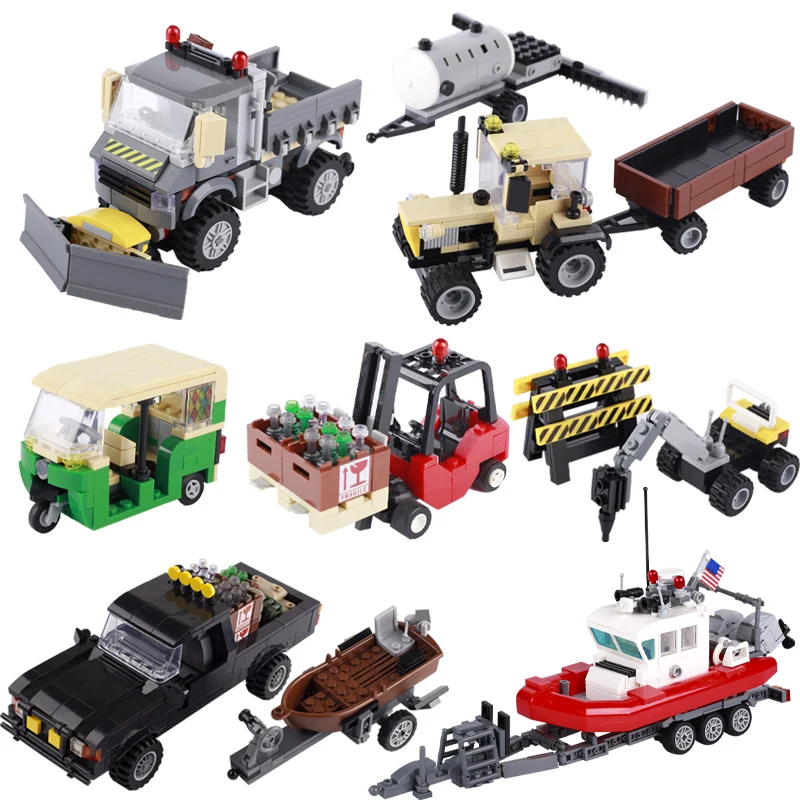 MOC Military Car Model Building Blocks City US Speedboat Agricultural Vehicle Cultivator Army Soldier Figures Bricks Friends Toy