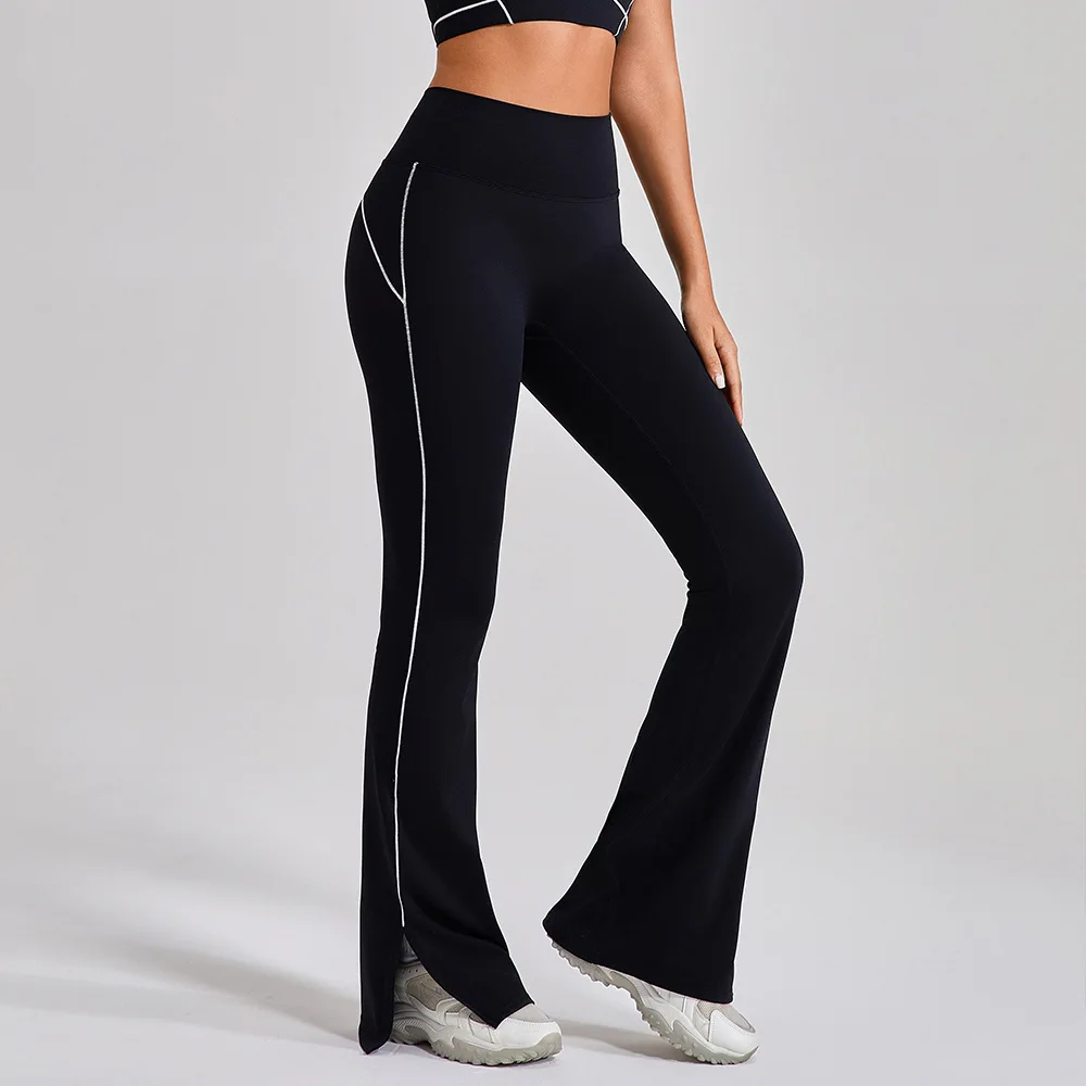 SHINBENE Summer New High Waist Tight Naked Hip Lifting Yoga Bell Pants Damskie spodnie do tańca Fitness Outdoor Sports Split Trousers