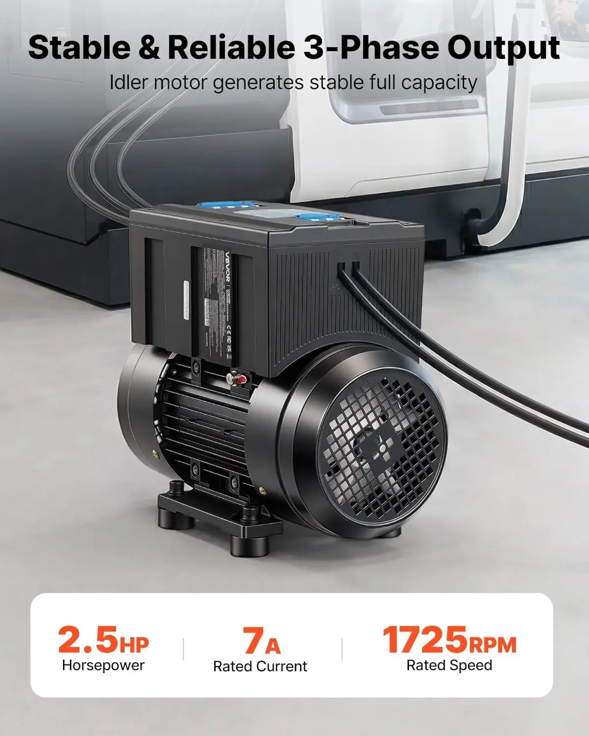 Single Phase to 3-Phase Rotary Converter, 2.5HP 7A 208-240V Input/Output Rotary Phase Converter - Expandable to Higher