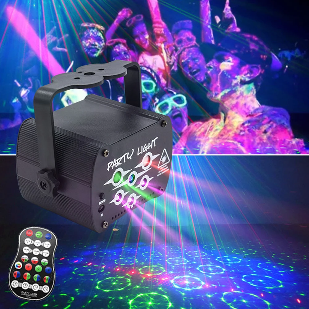 6 Holes Laser Party Light LED UV Purple Stage Lighting Effect Remote Control DJ Laser Projector Lights LED Disco Light for Bar