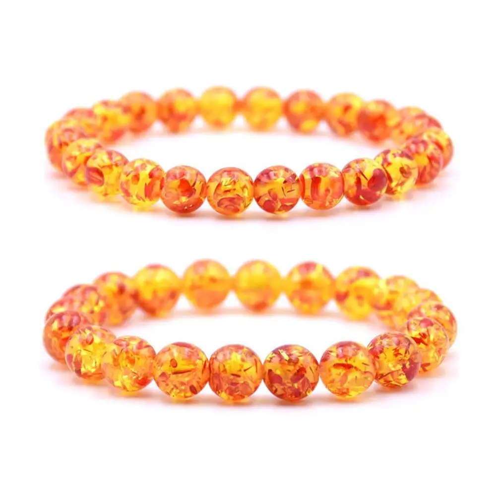 Charm Women Women's 10MM Amber Stretch Resin 8MM Elastic Bracelet Bead Round