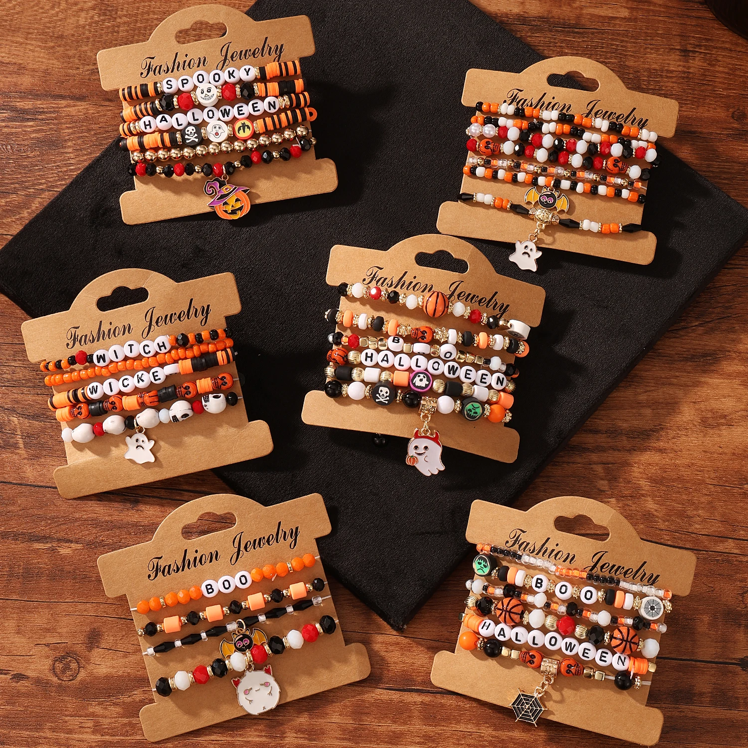 Iparam Polymer Clay Halloween Armbänder Set für Frauen Männer Kürbis Ghost Armband Festival Geschenk