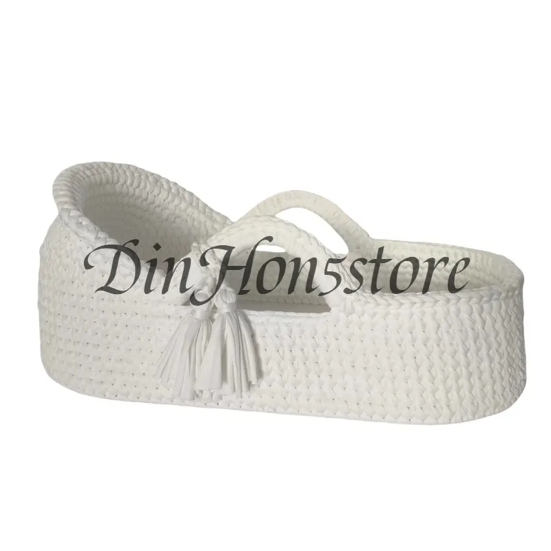 Hand Crocheted Single Layer Moses Cradle Cotton Rope Knitted Bed Cloth Strip Knitted Cradle