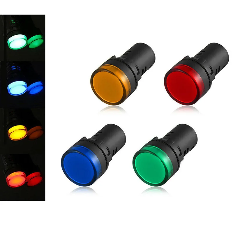 10pcs Panel Mount Light Indicators Plastic AC/DC Blue Green Red Yellow Pilot Lamp Electronic Warning Pilot Signal Light Lamp