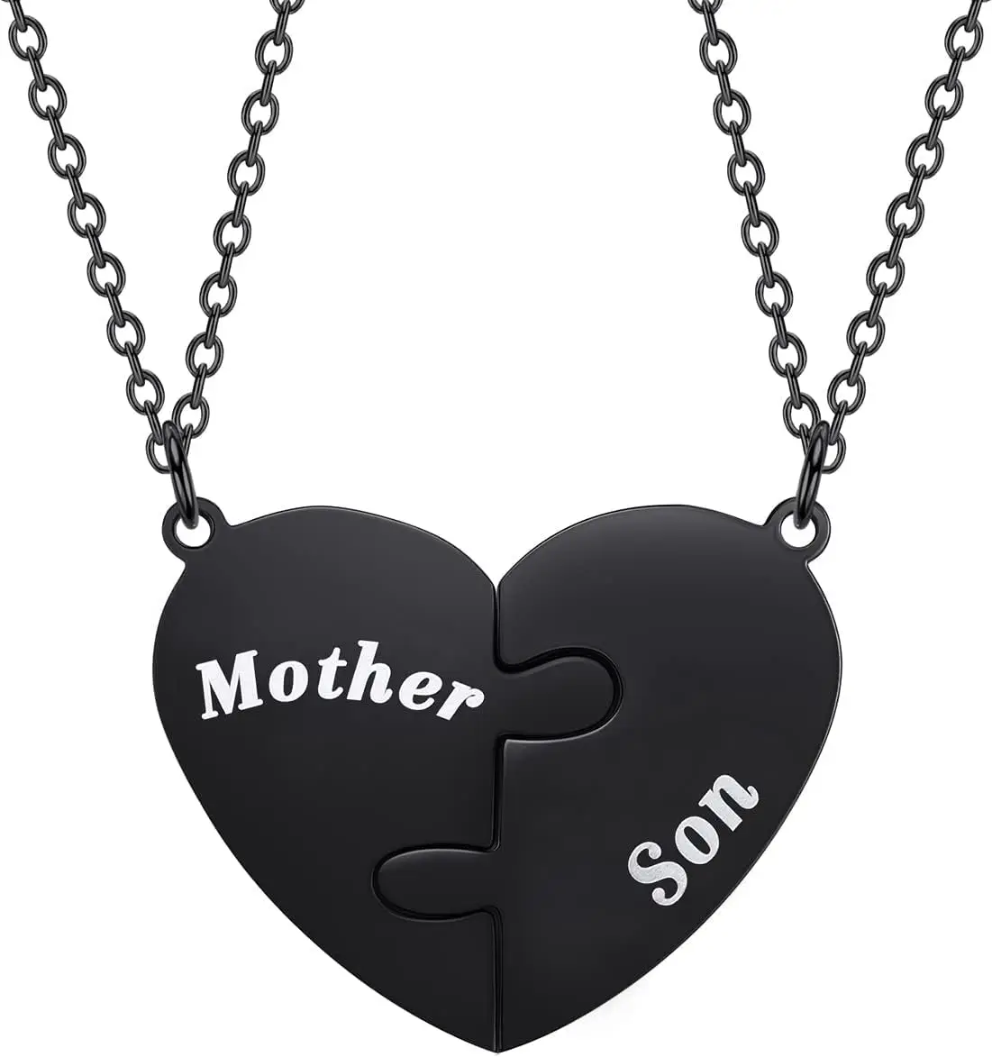 Mother and Son Matching Love Heart Pendant Necklace Set Gifts Son to Mom Mother to Boys Jewelry