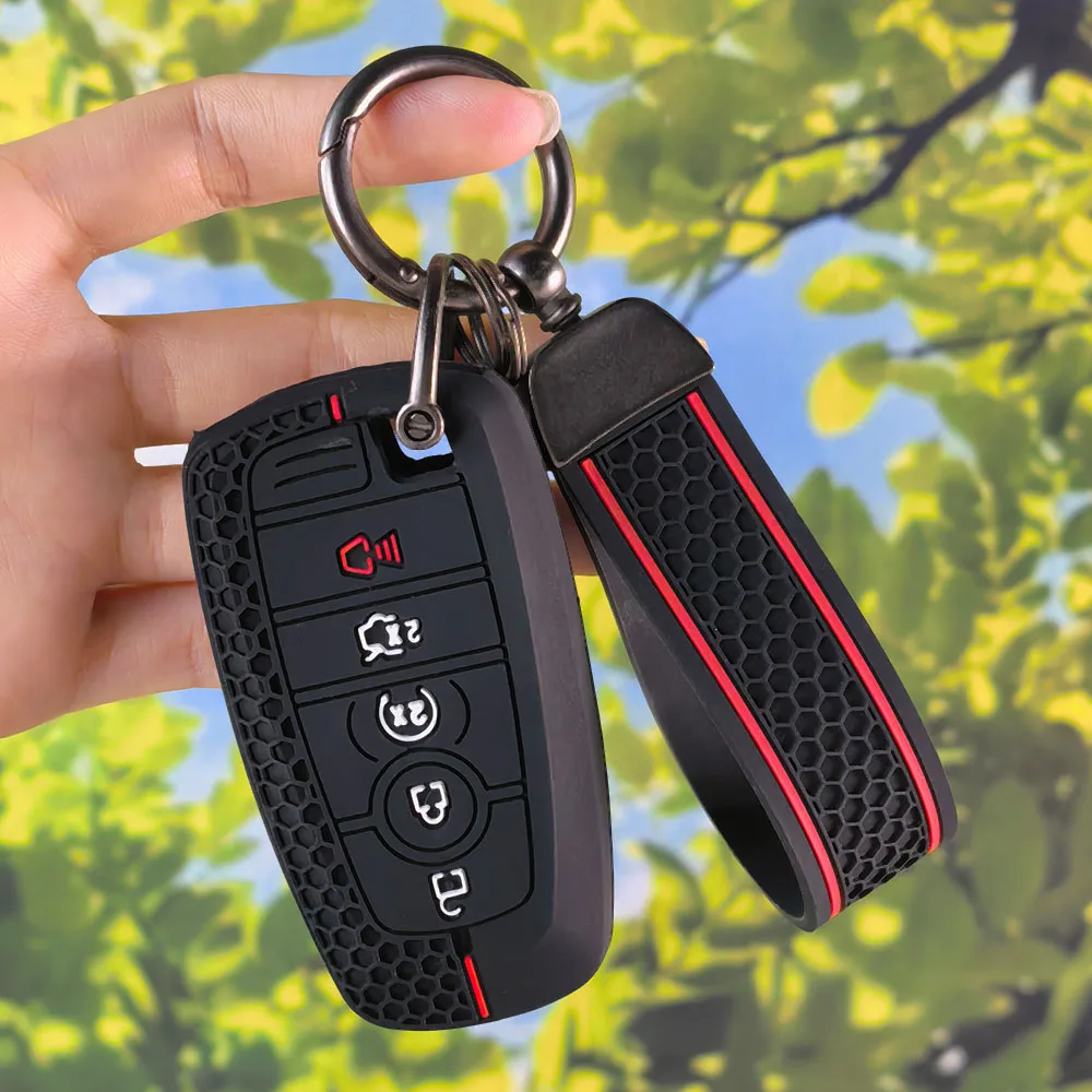 Anti‑Scratch Silicone Smart Fob Shell With Keychain For Ford Bronco F150 Raptor Edge Expedition F250 F350 F450 F550 2019 2020