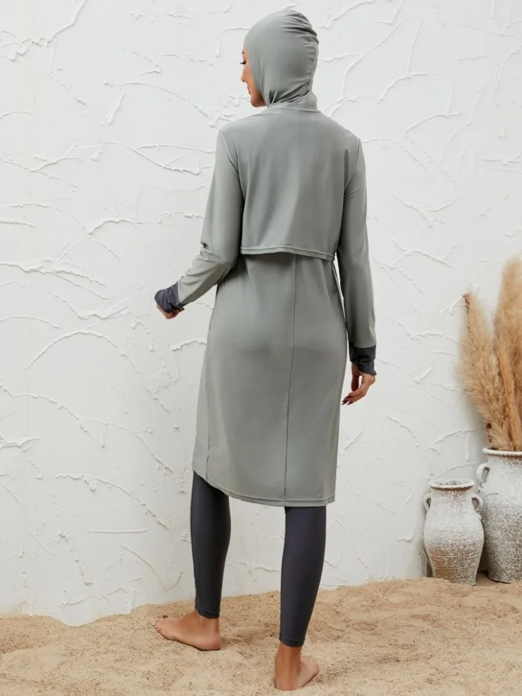 

Комплект из 3 предметов: тонкий спортивный мусульманский купальник-буркини для женщин, скромный купальный костюм с хиджабом, топ и брюки