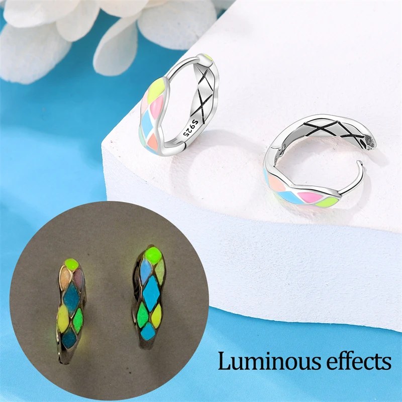 Orecchini In argento 925 Color Glow In The Dark Cute Claw Fish orecchini circolari arcobaleno per le donne Fine Birthday Christmas Jewelry