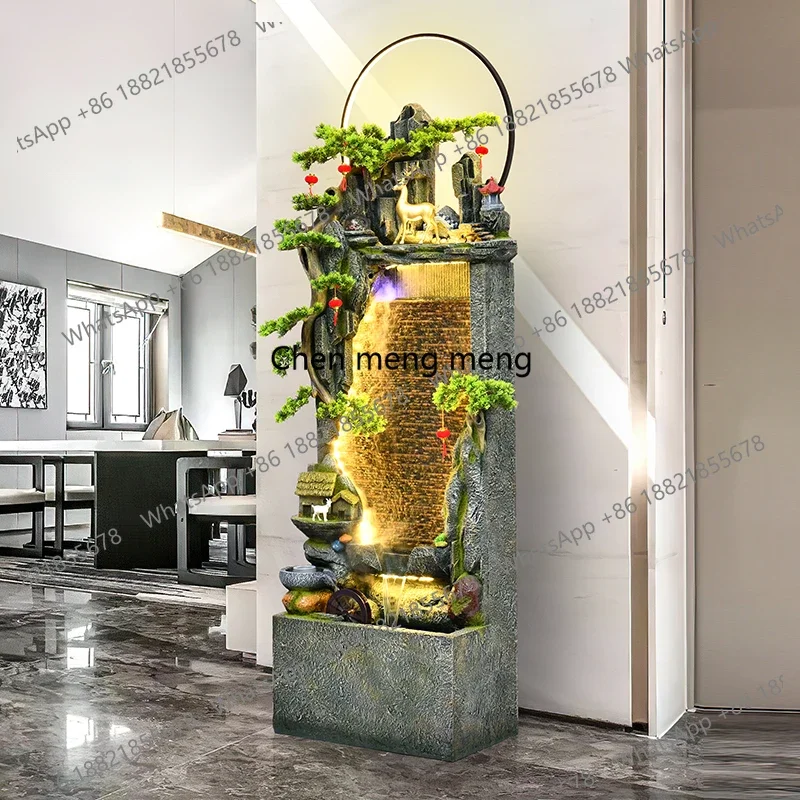 Chinese water curtain wall, flowing water screen partition, rockery fountain water feature decoration, lucky feng shui ornament