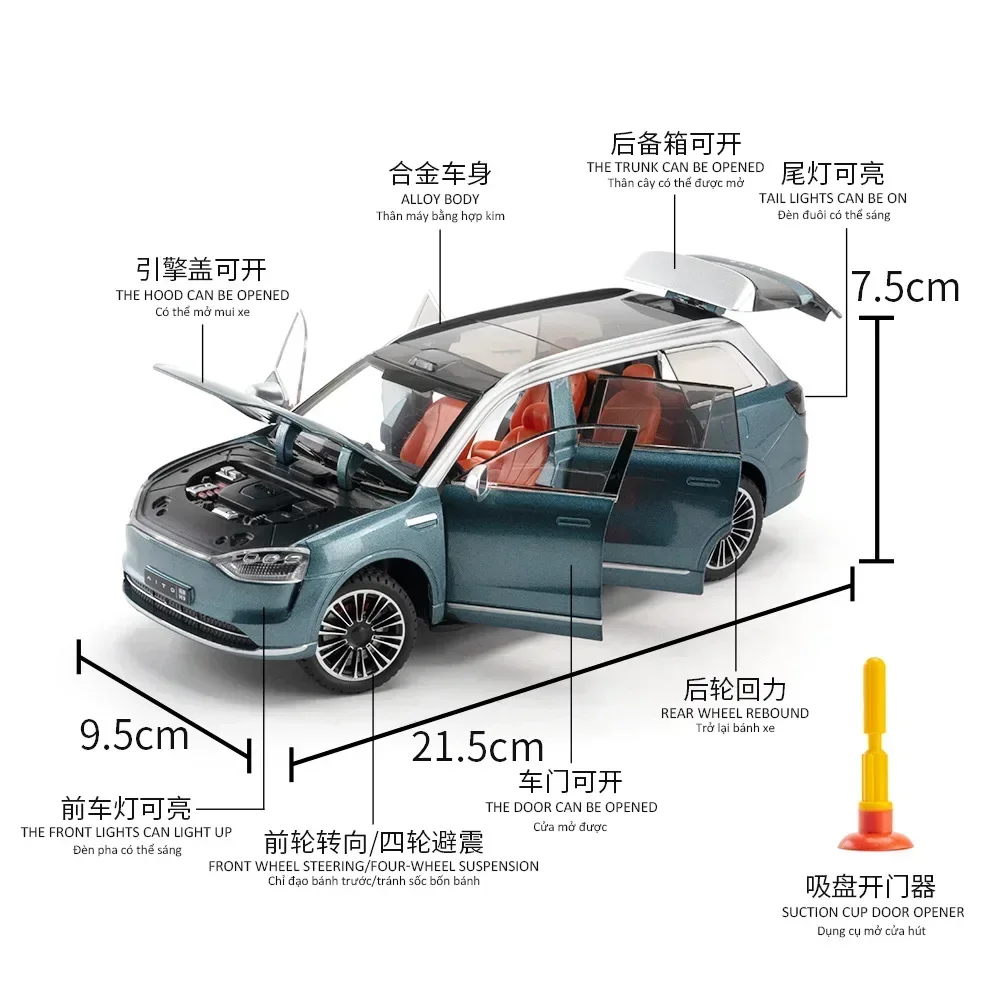 男の子用ダイキャストアロイ車のおもちゃ,車のおもちゃ,ゴムタイヤ,音楽の軽い車,SUV,誕生日プレゼント,AITO-M9,c373,1:24