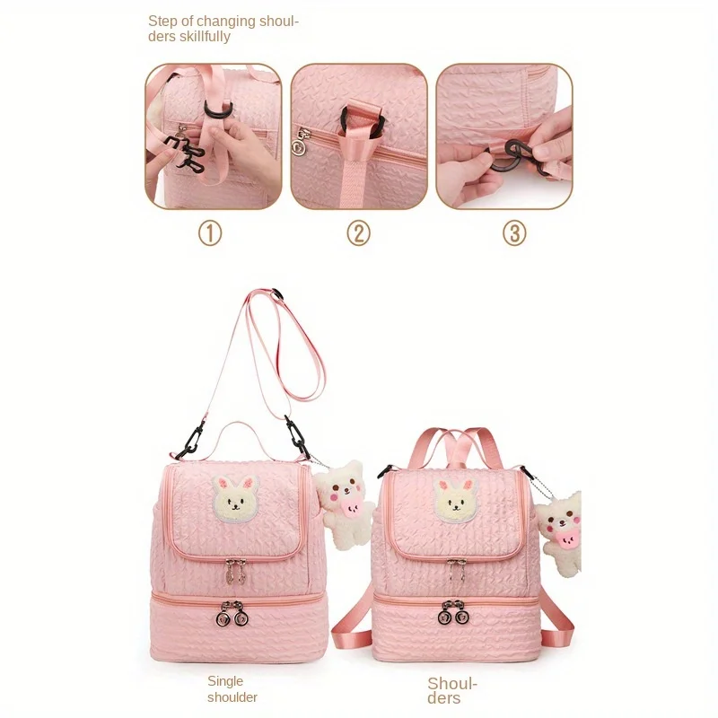 Double Shoulder Mommy Bag Fashionable Little Bear Mother and Baby Bag Large Capacity Carrying Milk Bag Diaper Bag Backpack