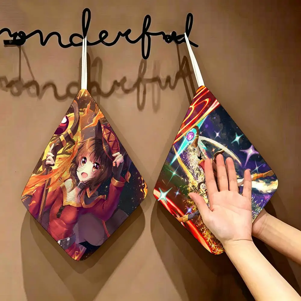 Anime M-Megumin Polyester Cotton Hanging Kitchen Towel, Skin Friendly Hand Wiping Towel for Hotel Cafe Household